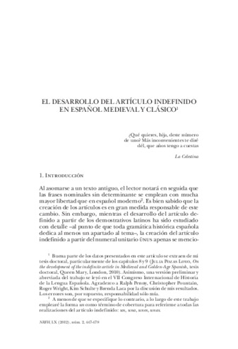 El desarrollo del artículo indefinido en el español medieval y clásico Miniatura
