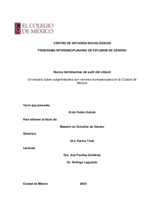 Nunca terminamos de salir del clóset : un estudio sobre subjetividades con varones homosexuales en la Ciudad de México Miniatura