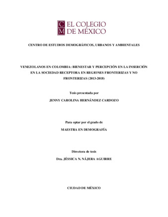 Venezolanos en Colombia : bienestar y percepción en la inserción en la sociedad receptora en regiones fronterizas y no fronterizas (2013-2018) thumbnail