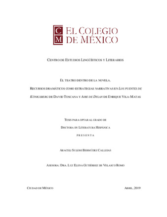 El teatro dentro de la novela : recursos dramáticos como estrategias narrativas en Los puentes de Königsberg de David Toscana y aire de Dylan de Enrique Vila-Matas Miniatura