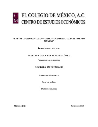 Essays on regional economics: an empirical analysis for México Miniatura