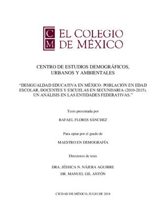 Desigualdad educativa en México : población en edad escolar, docentes y escuelas en secundaria (2010-2015). Un análisis en las entidades federativas Miniatura