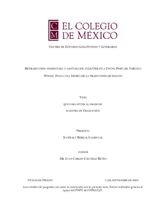 Retraducción comentada y anotada de A letter to a young poet, de Virginia Woolf : hacia una teoría de la traducción de ensayo Miniatura