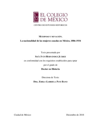 Mi esposo y mi nación : la nacionalidad de las mujeres casadas en México, 1886-1934 thumbnail