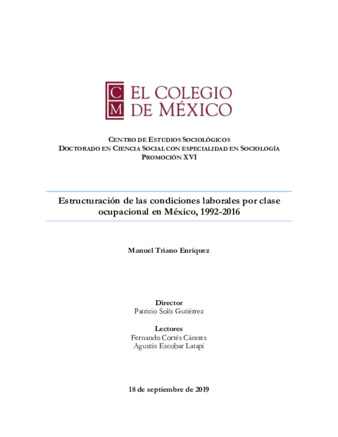 Estructuración de las condiciones laborales por clase ocupacional en México, 1992-2016 Miniatura