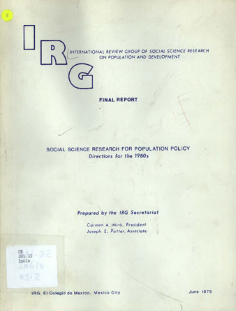 Social science research for population policy directions for the 1980s, final report Miniatura