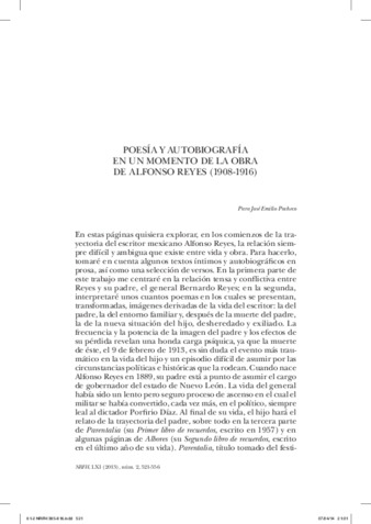 Poesía y autobiografía en un momento de la obra de Alfonso Reyes (1908-1916) Miniatura