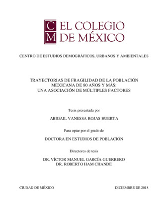 Trayectorias de fragilidad de la población mexicana de 80 años y más : una asociación de múltiples factores Miniatura