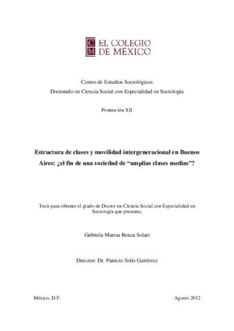 Estructura de clases y movilidad intergeneracional en Buenos Aires: ¿el fin de una sociedad de "amplias clases medias"? Miniatura