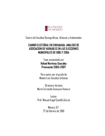Cambio electoral en Chihuahua: análisis de asociación de variables en las elecciones municipales de 1995 y 2004 Miniatura