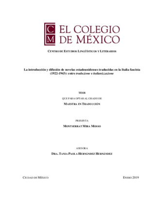 La introducción y difusión de novelas estadounidenses traducidas en la Italia fascista (1922-1943): entre traduzione e italianizzazione Miniatura