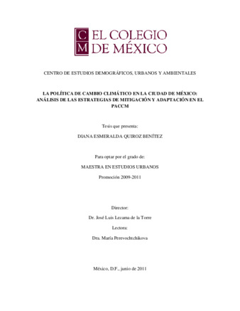 La política de cambio climático en la Ciudad de México: análisis de las estrategias de mitigación y adaptación en el PACCM Miniatura