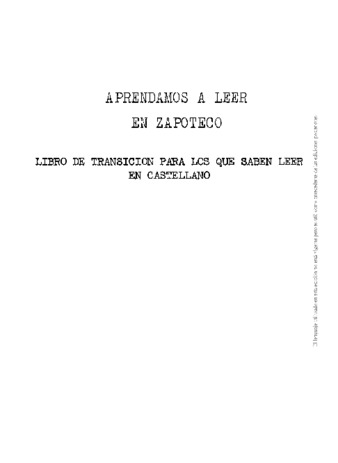 Aprendamos a leer en zapoteco : libro de transición para los que saben leer en castellano thumbnail