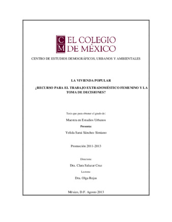 La vivienda popular: ¿recurso para el trabajo extradoméstico femenino y la toma de decisiones? Miniatura