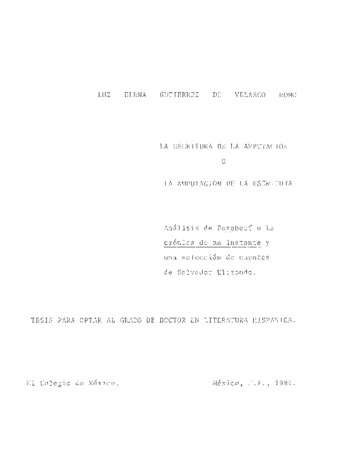 La escritura de la amputación o la amputación de la escritura: análisis de Farabeuf o la crónica de un instante y una selección de cuentos de Salvador Elizondo Miniatura