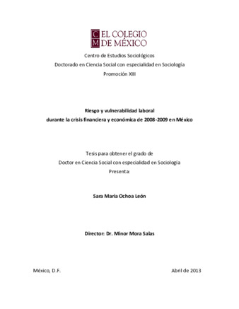 Riesgo y vulnerabilidad laboral: durante la crisis financiera y económica de 2008-2009 en México thumbnail