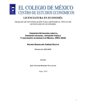 Inversión extranjera directa, inversión nacional, inversión pública y crecimiento económico en México, 1993-2018 Miniatura