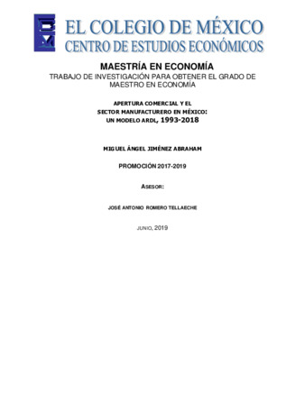 Apertura comercial y el sector manufacturero en México : un modelo ARDL, 1993-2018 Miniatura