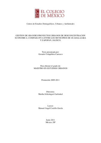 Gestión de grandes proyectos urbanos de desconcentración económica: comparativa entre los municipios de Guadalajara y Zapopan, Jalisco Miniatura