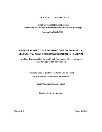 Organizaciones de la sociedad civil en Tapachula, Chiapas, y su contribución al desarrollo regional: análisis comparativo de las condiciones que determinan su mayor capacidad productiva Miniatura