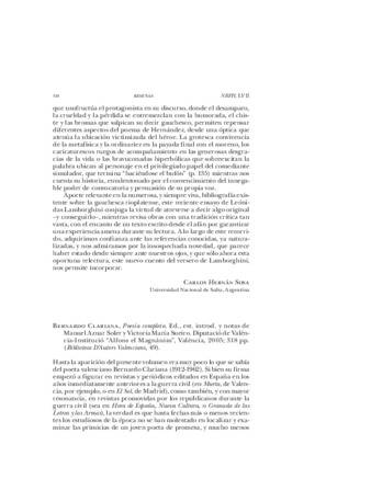 Reseña del libro: Bernardo Clariana. Poesía completa. Ed., est. introd. y notas de Manuel Aznar Soler y Victoria María Sueiro. València : Diputació de València : Institució "Alfons el Magnànim", 2005. 318 p. (Biblioteca D'Autors Valencians ; 49) Miniatura