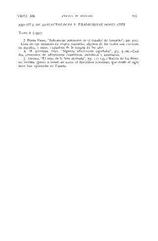 Reseña de la revista: Revista de dialectología y tradiciones populares: Tomo 8 (1952), tomo 9 (1953) Miniatura