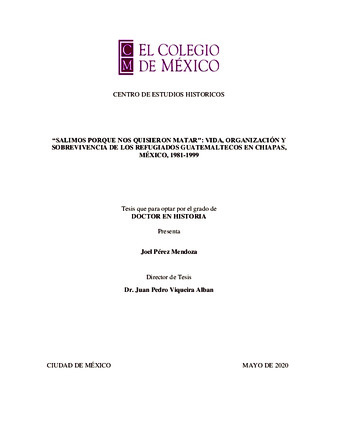 Salimos porque nos quisieron matar" : vida, organización y sobrevivencia de los refugiados guatemaltecos en Chiapas, México, 1981-1999 Miniatura