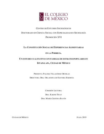 La constitución social de experiencias alimentarias en la pobreza : un estudio cualitativo con familias de estratos populares en Iztapalapa, Ciudad de México Miniatura