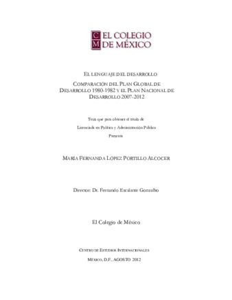 El lenguaje del desarrollo: comparación del Plan Global de Desarrollo 1980-1982 y el Plan Nacional de Desarrollo 2007-2012 Miniatura