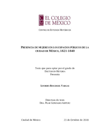 Presencia de mujeres en los espacios públicos de la Ciudad de México : 1821-1840 Miniatura