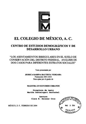 Los asentamientos irregulares en el suelo de conservación del Distrito Federal: análisis de dos casos para diferentes estratos sociales Miniatura