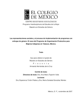 Las representaciones sociales y el proceso de implementación de programas con enfoque de género: el caso del programa de organización productiva para mujeres indígenas en Tabasco, México thumbnail