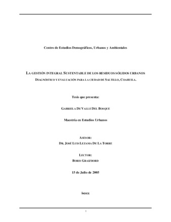 La gestión integral sustentable de residuos sólidos urbanos: diagnóstico y evaluación para la ciudad de Saltillo, Coahuila thumbnail