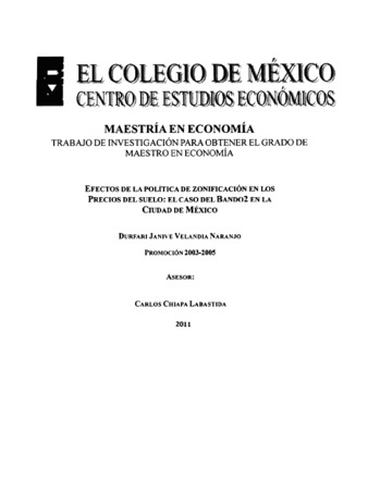 Efectos de la política de zonificación en los precios del suelo: el caso del Bando2 en la ciudad de México thumbnail