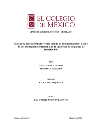 Hacia una critica de traducciones basadas en el funcionalismo : el caso de dos traducciones barcelonesas de Opiniones de un payaso de Heinrich Böll Miniatura