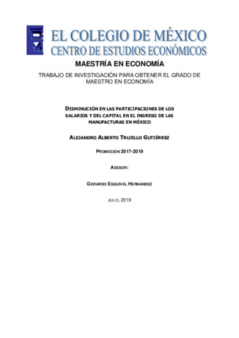 Disminución en las participaciones de los salarios y del capital en el ingreso de las manufacturas en México thumbnail