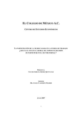 La participación de la mujer casada en la fuerza de trabajo: ¿afecta el estatus laboral del esposo su decisión de participar en el sector formal? Miniatura