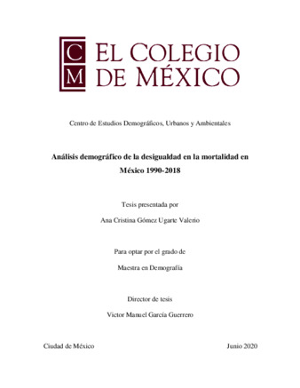 Análisis demográfico de la desigualdad en la mortalidad en México 1990-2018 Miniatura