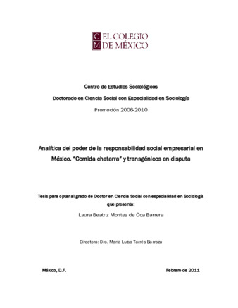 Analítica del poder de la responsabilidad social empresarial en México: comida chatarra y transgénicos en disputa Miniatura