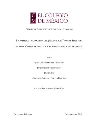 La primera traducción del Quijote por Thomas Shelton : la posición del traductor y el énfasis en la teatralidad thumbnail