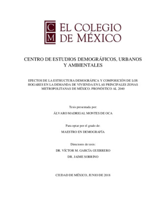 Efectos de la estructura demográfica y composición de los hogares en la demanda de vivienda en las principales zonas metropolitanas de México : pronóstico al 2040 Miniatura