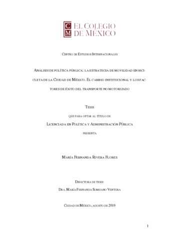 Análisis de política pública : la estrategia de movilidad en bicicleta de la Ciudad de México. El cambio institucional y los factores de éxito del transporte no motorizado Miniatura