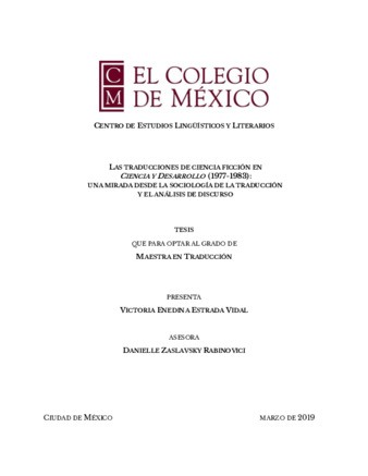 Las traducciones de ciencia ficción en Ciencia y Desarrollo (1977-1983) : una mirada desde la sociología de la traducción y el análisis de discurso Miniatura