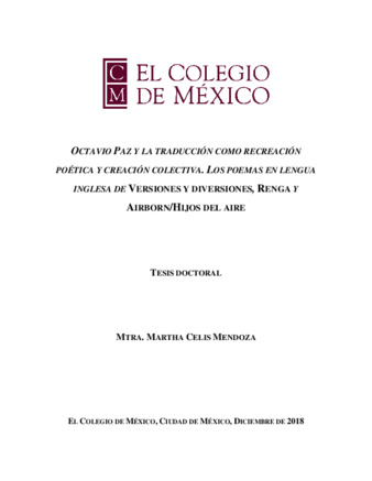 Octavio Paz y la traducción como recreación poética y creación colectiva : Los poemas en lengua inglesa de Versiones y diversiones, Renga y Airborn/Hijos del Aire thumbnail