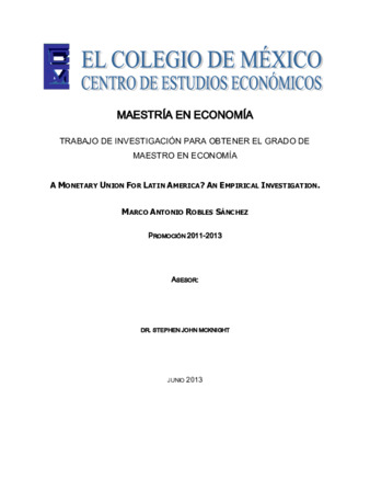 A monetary union for Latin America?: an empirical investigacion Miniatura