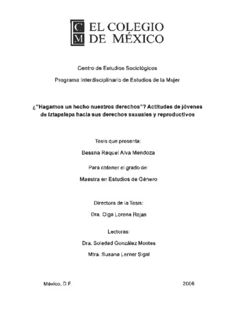 ¿"Hagamos un hecho nuestros derechos"?: actitudes de jóvenes de Iztapalapa hacia sus derechos sexuales y reproductivos Miniatura