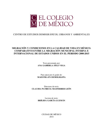 Migración y condiciones en la calidad de vida en México: comparativo entre la migración municipal interna e internacional de Estados Unidos en el periodo 2000-2015 Miniatura