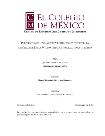 Peritextos en The Odyssey y epitextos en twitter : la retórica de Emily Wilson, traductora, autora y crítica thumbnail