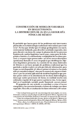 Construcción de modelos variables en dialectología: la distribución de (s) en la geografía fónica de México Miniatura