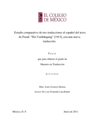 Estudio comparativo de tres traducciones al español del texto de Freud: Die Verdrängung [1915], con una nueva traducción thumbnail